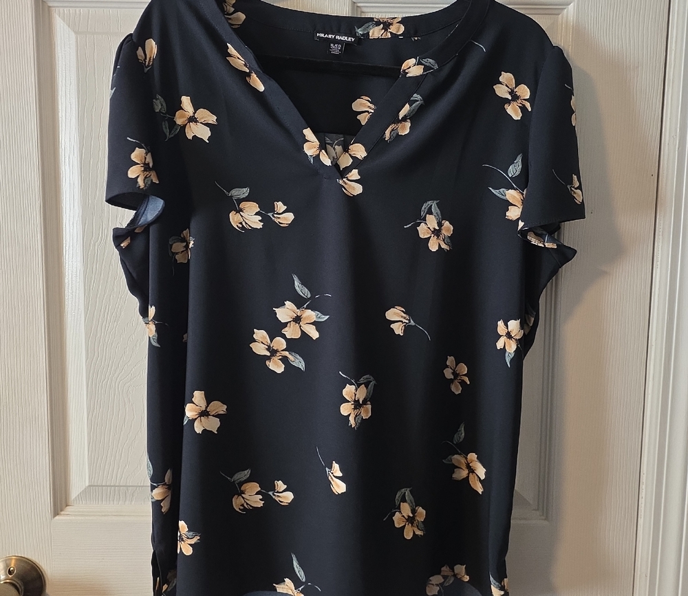 Hilary Radley Navy Floral Blouse